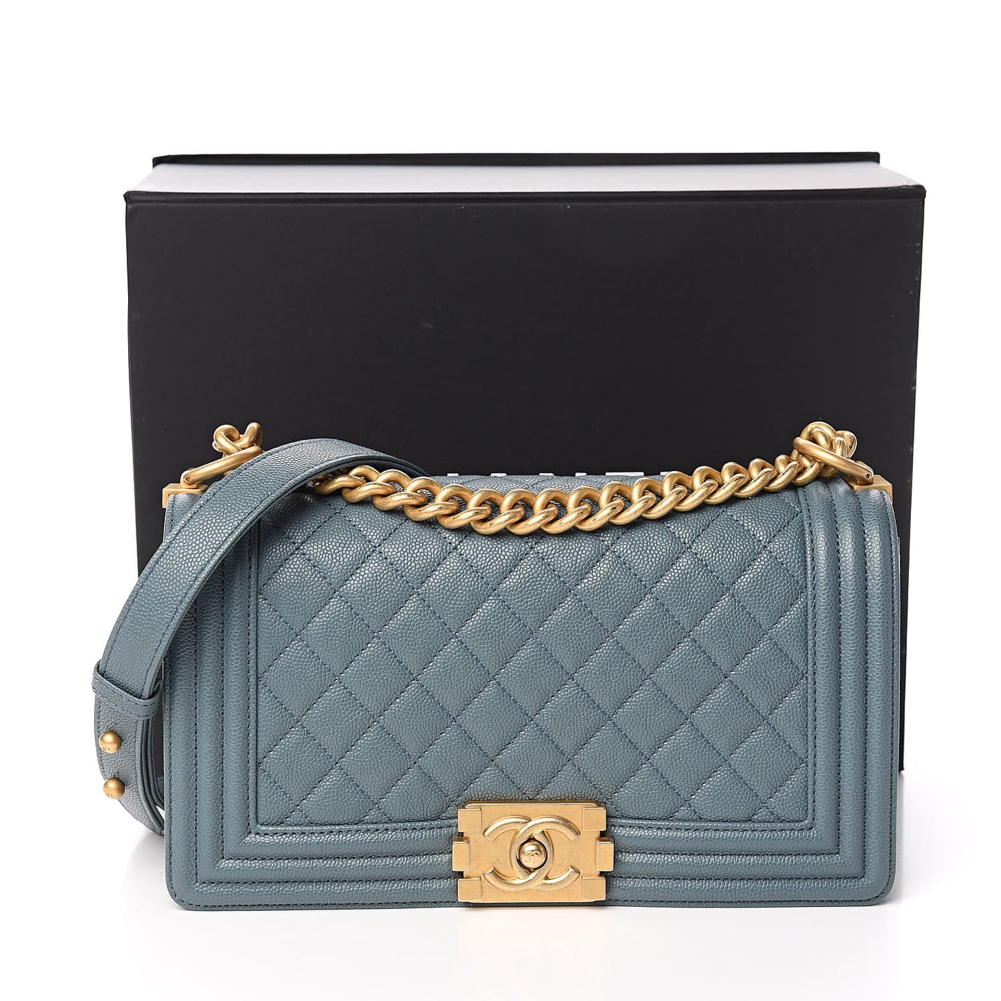 Caviar Quilted Medium Boy Flap Blue