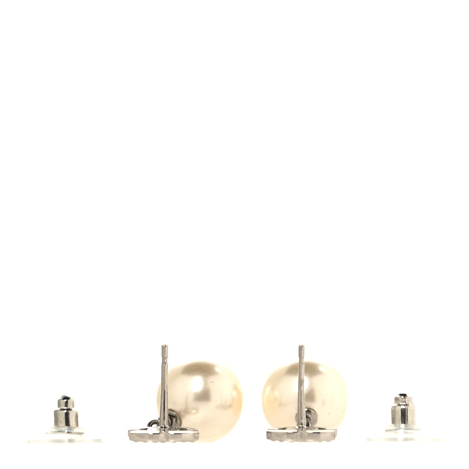 Chanel Crystal Pearl CC Drop Earrings Silver Pearly White 3 of 5