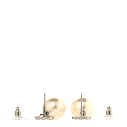 Chanel Crystal Pearl CC Drop Earrings Silver Pearly White 3 of 5