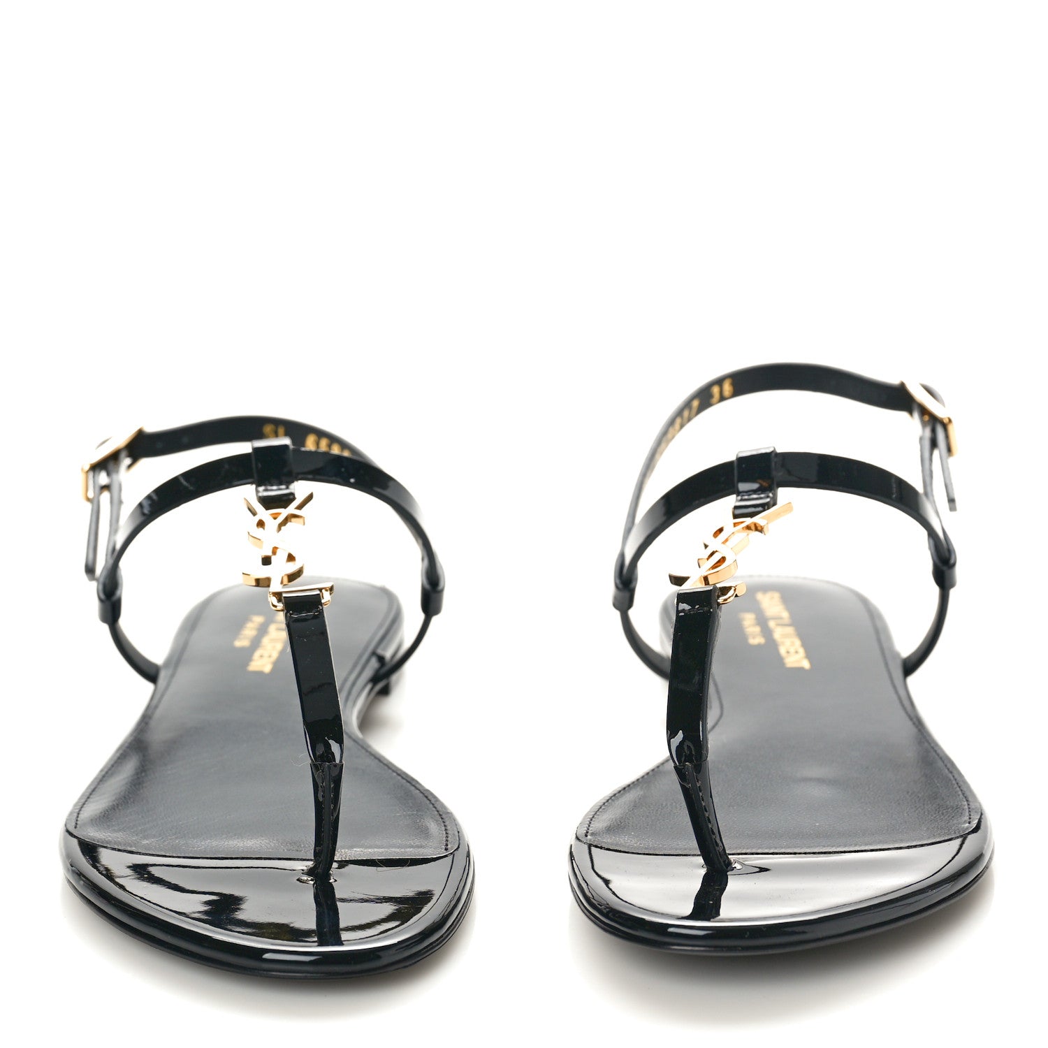 Saint Laurent Patent Calfskin Cassandra Monogram Sandals 36 Black 2 of 10