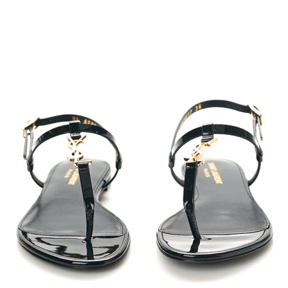 Saint Laurent Patent Calfskin Cassandra Monogram Sandals 36 Black 2 of 10