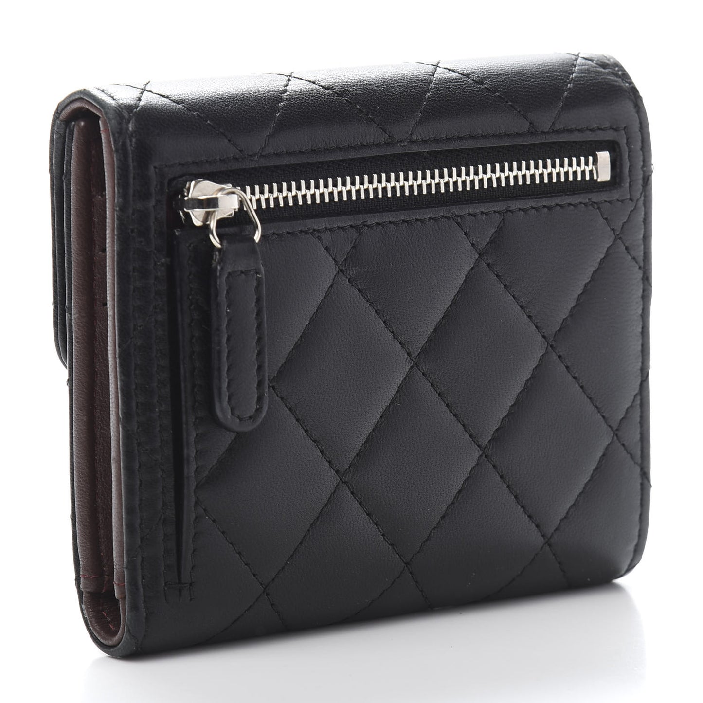 Lambskin Quilted Small Compact Wallet Black