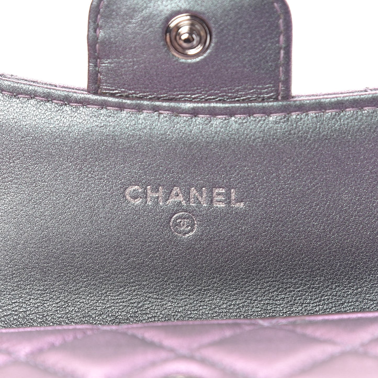 Iridescent Lambskin Quilted Reissue Flap Card Holder Light Purple