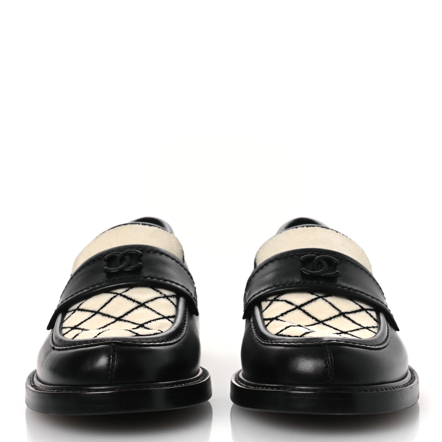Calfskin Fabric Embroidered Quilted CC Loafers 37 Ivory Black