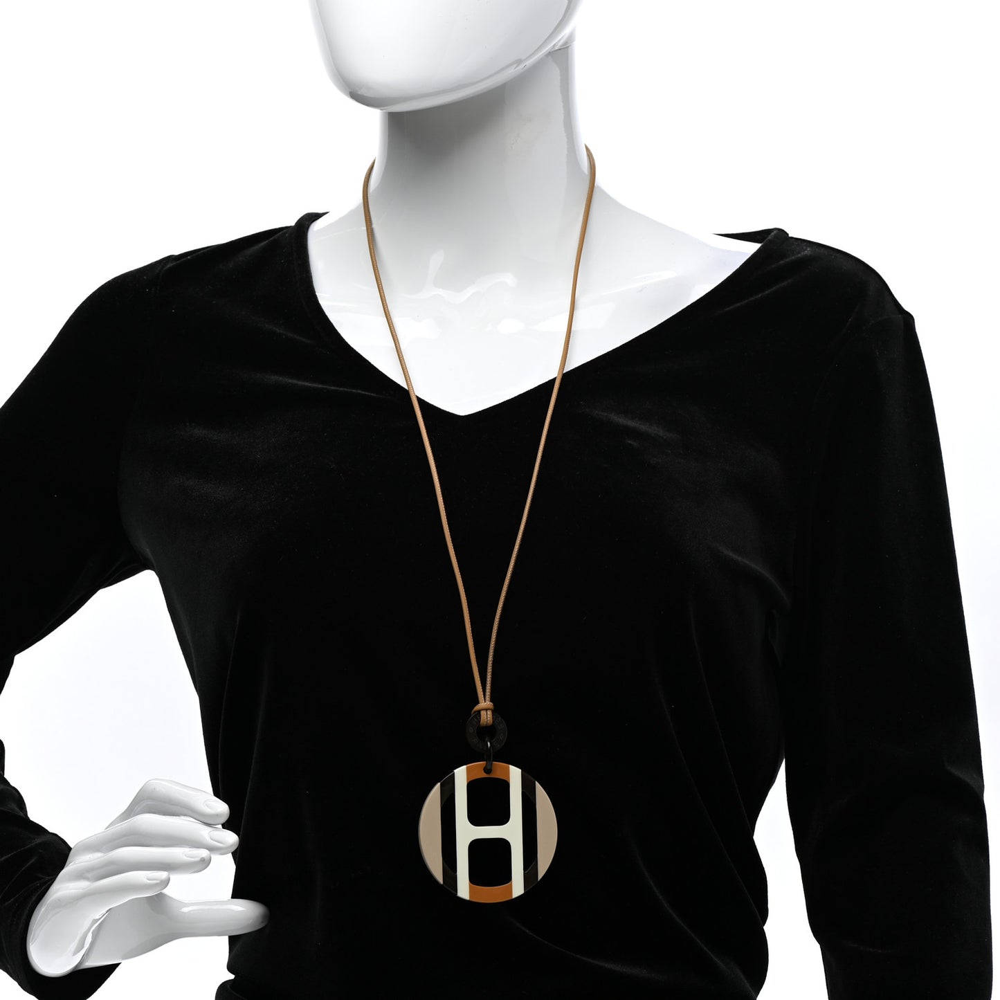 Buffalo Horn Lacquer H Equipe Pendant Necklace Sable