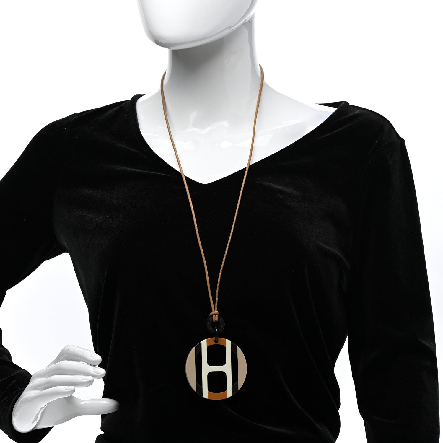 Hermes Buffalo Horn Lacquer H Equipe Pendant Necklace Sable 2 of 7