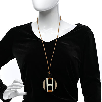 Hermes Buffalo Horn Lacquer H Equipe Pendant Necklace Sable 2 of 7