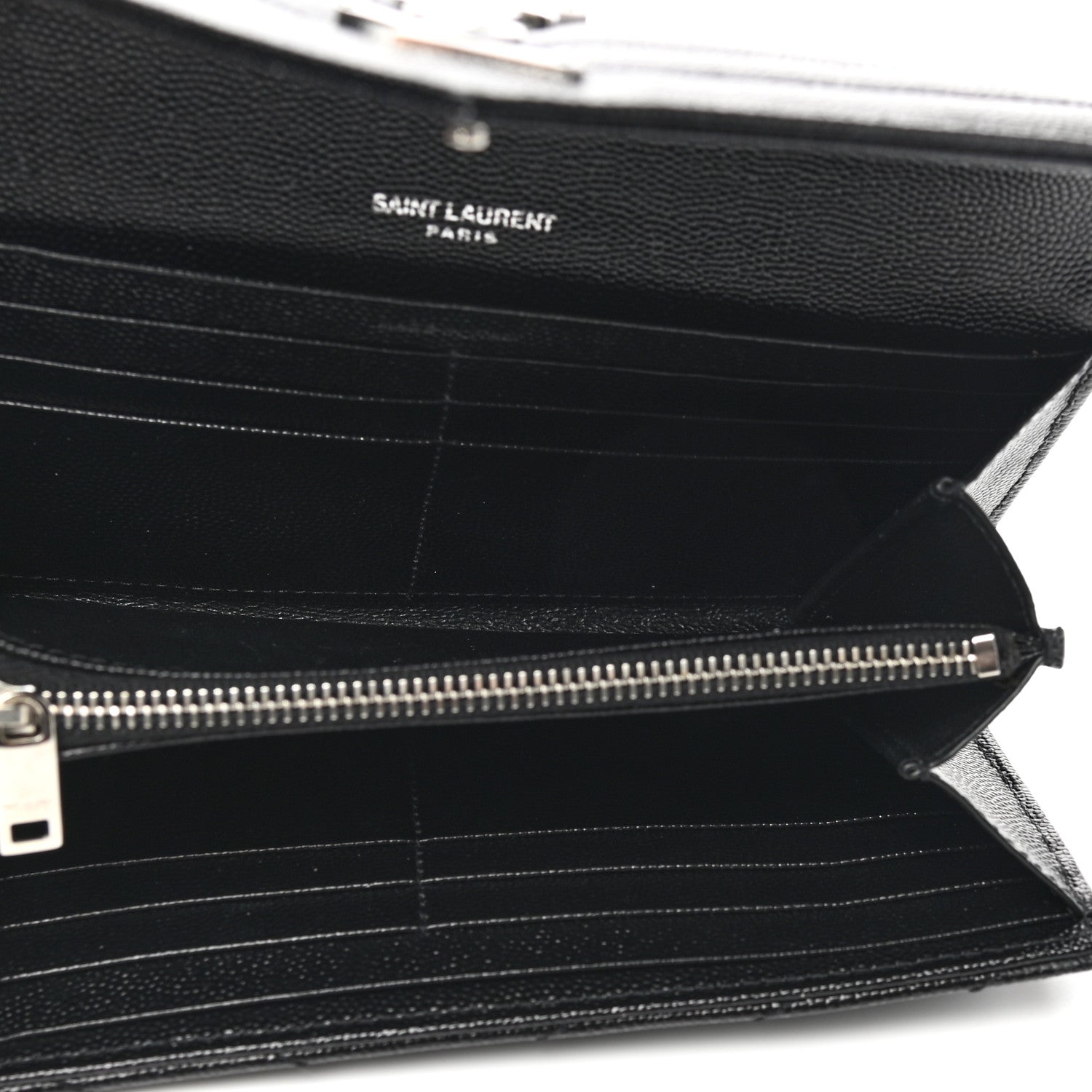 Saint Laurent Grain De Poudre Matelasse Chevron Monogram Flap Wallet Black 5 of 8