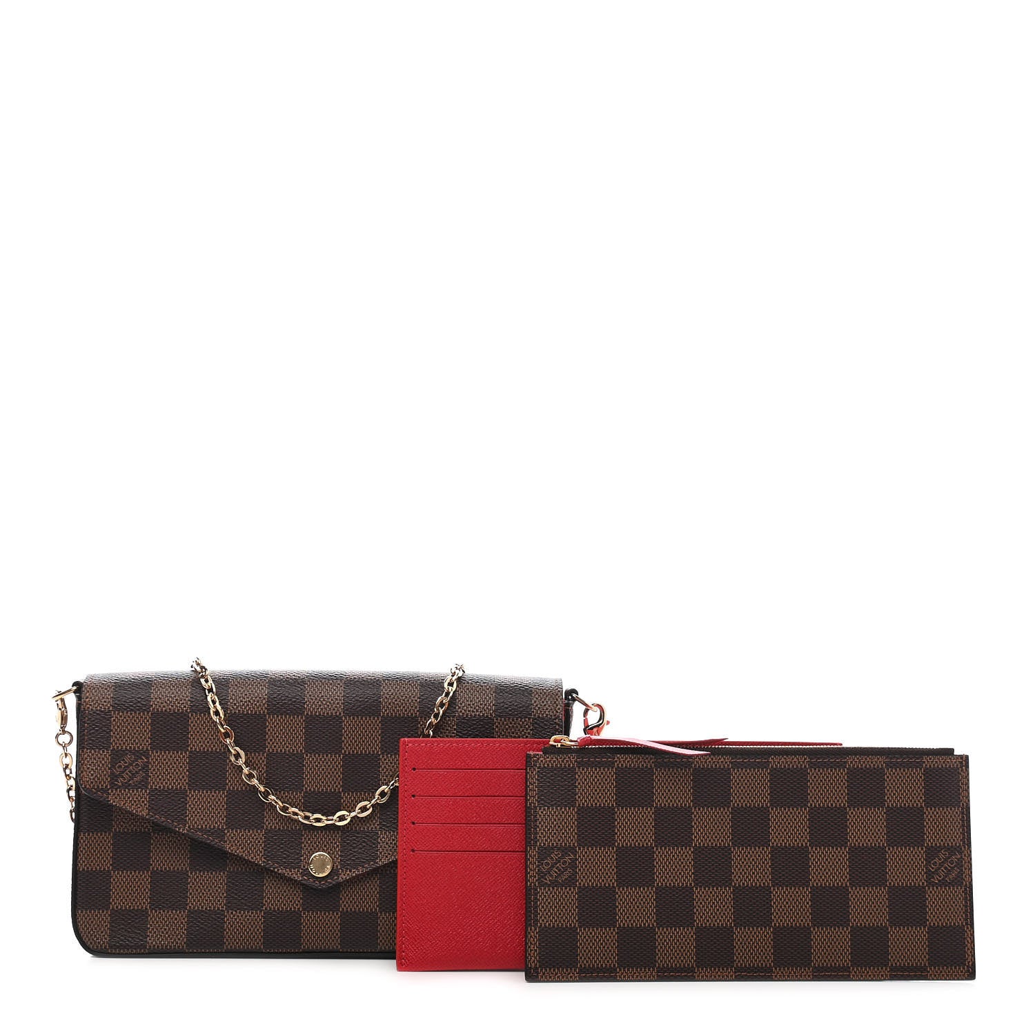 Louis Vuitton Damier Ebene Pochette Felicie Chain Wallet 1 of 5
