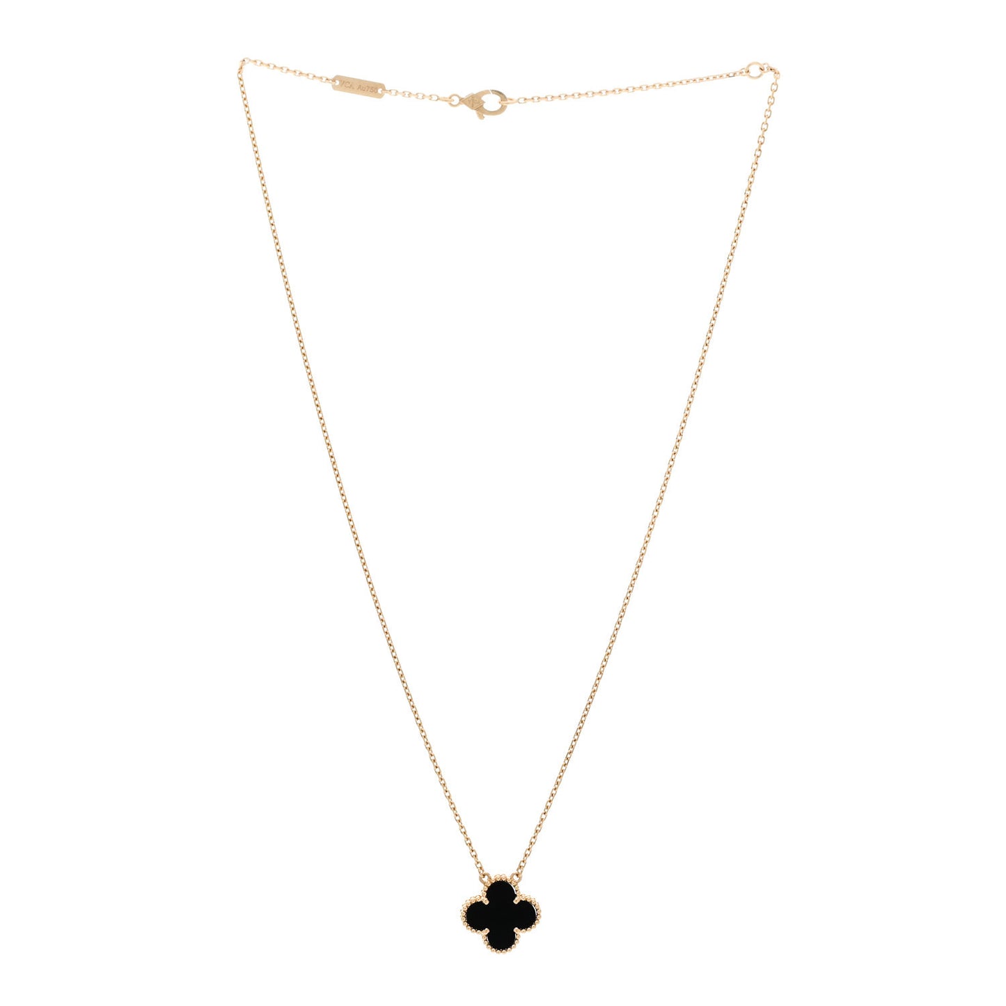 18K Yellow Gold Black Onyx Vintage Alhambra Pendant Necklace