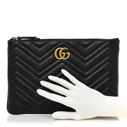 Gucci Azalea Calfskin Matelasse Heart GG Marmont Zip Pouch Black 2 of 10
