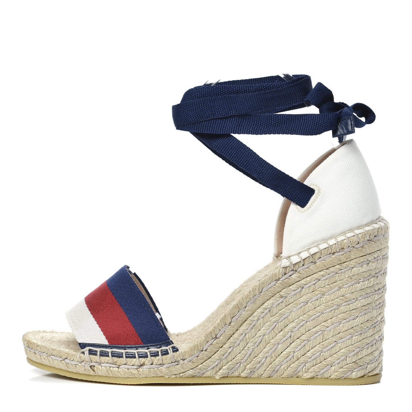 Canvas Sylvie Web Ankle Wrap Espadrille Wedge Sandals 39.5 Mystic White Hibiscus Red Maritime