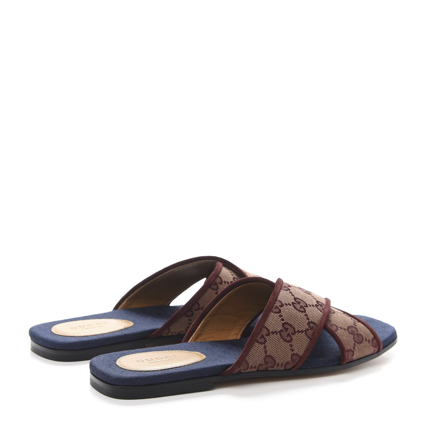 Canvas GG Monogram Womens Criss Cross Slide Sandals 38 Sahara Rubino Chardonnay