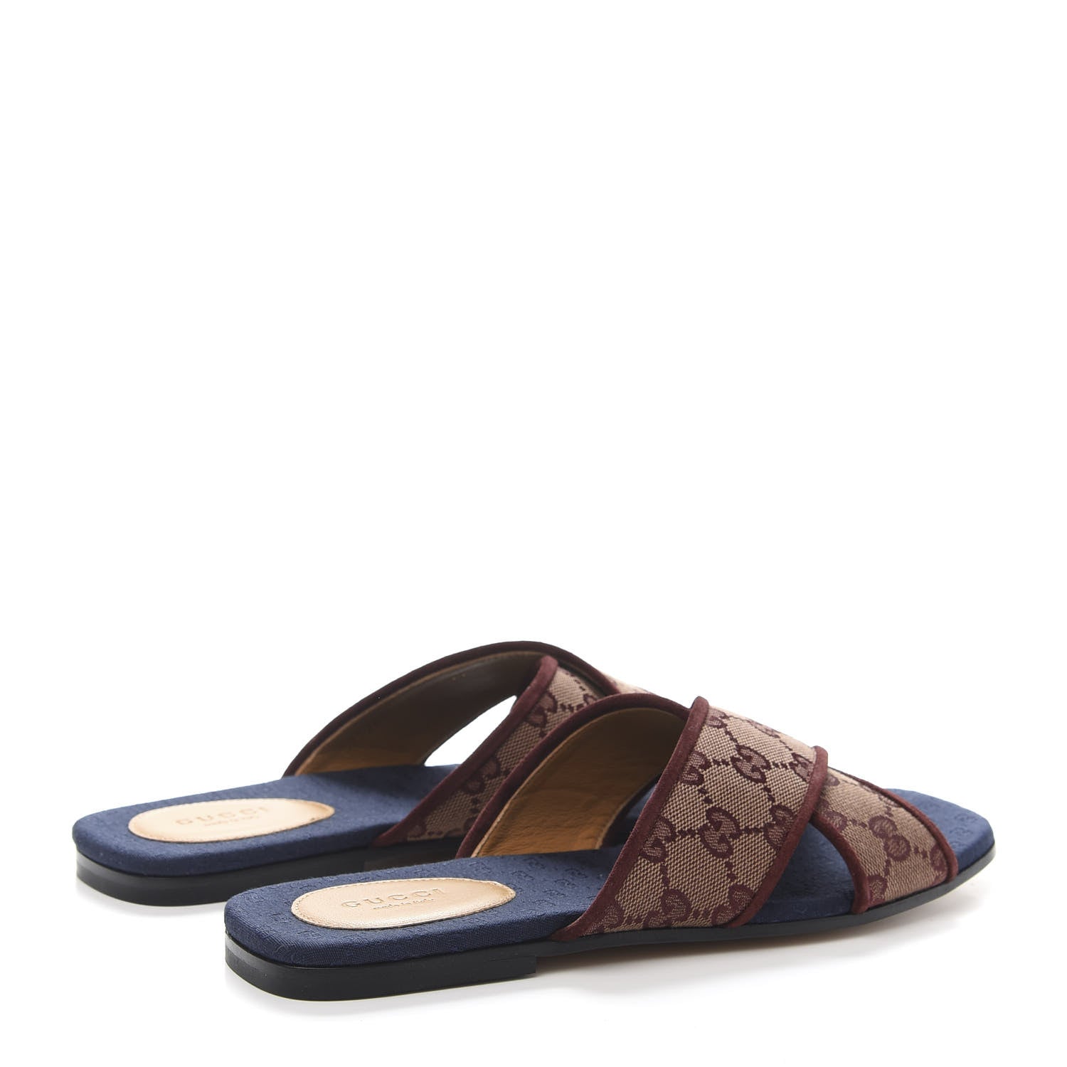 Gucci Canvas GG Monogram Womens Criss Cross Slide Sandals 38 Sahara Rubino Chardonnay 4 of 9