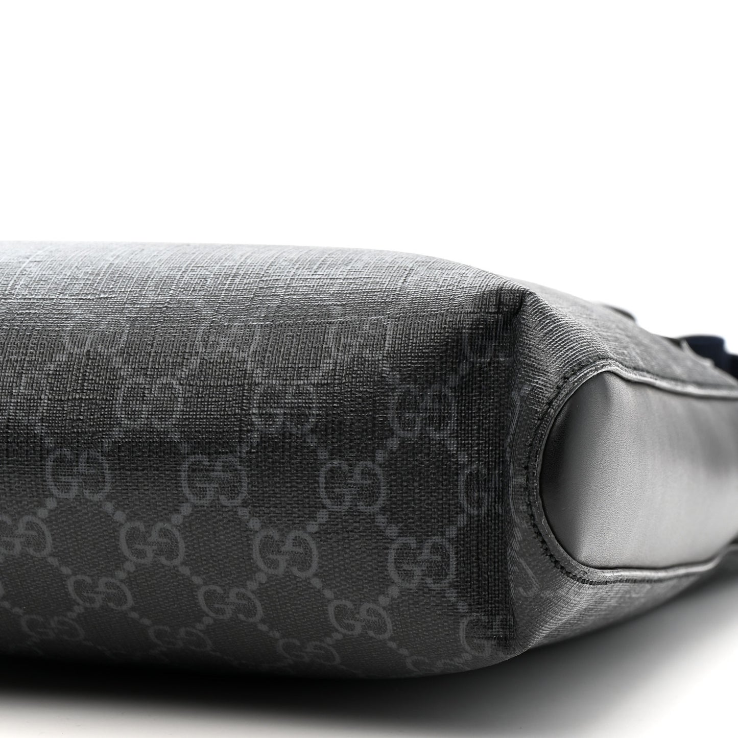 GG Supreme Monogram Appia Calfskin Web Flat Messenger Bag Black Grey