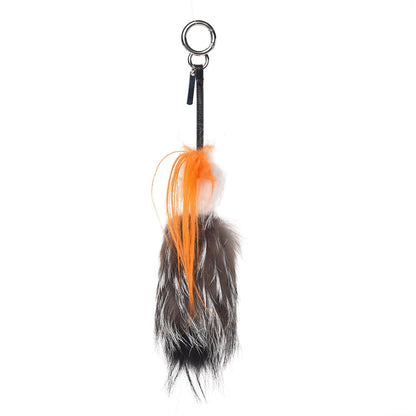 Fendi Mink Fox Goat Fur Mini Karlito Bag Charm Black White Arancio 3 of 6