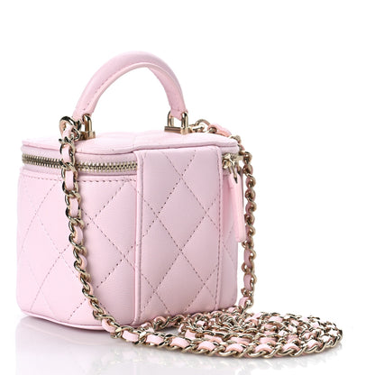 Chanel Lambskin Quilted Mini Top Handle Vanity Case With Chain Light Pink 3 of 11