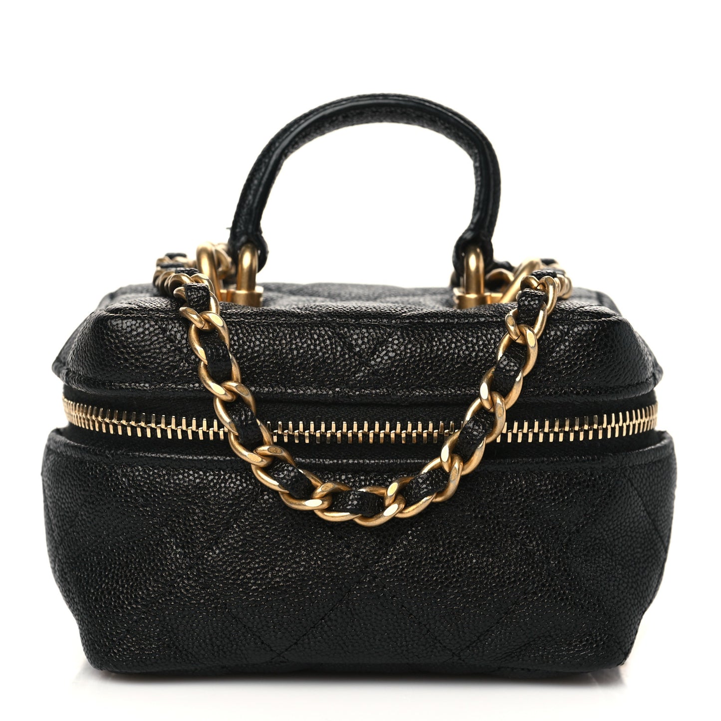 Caviar Quilted Mini Top Handle Vanity With Chain Black