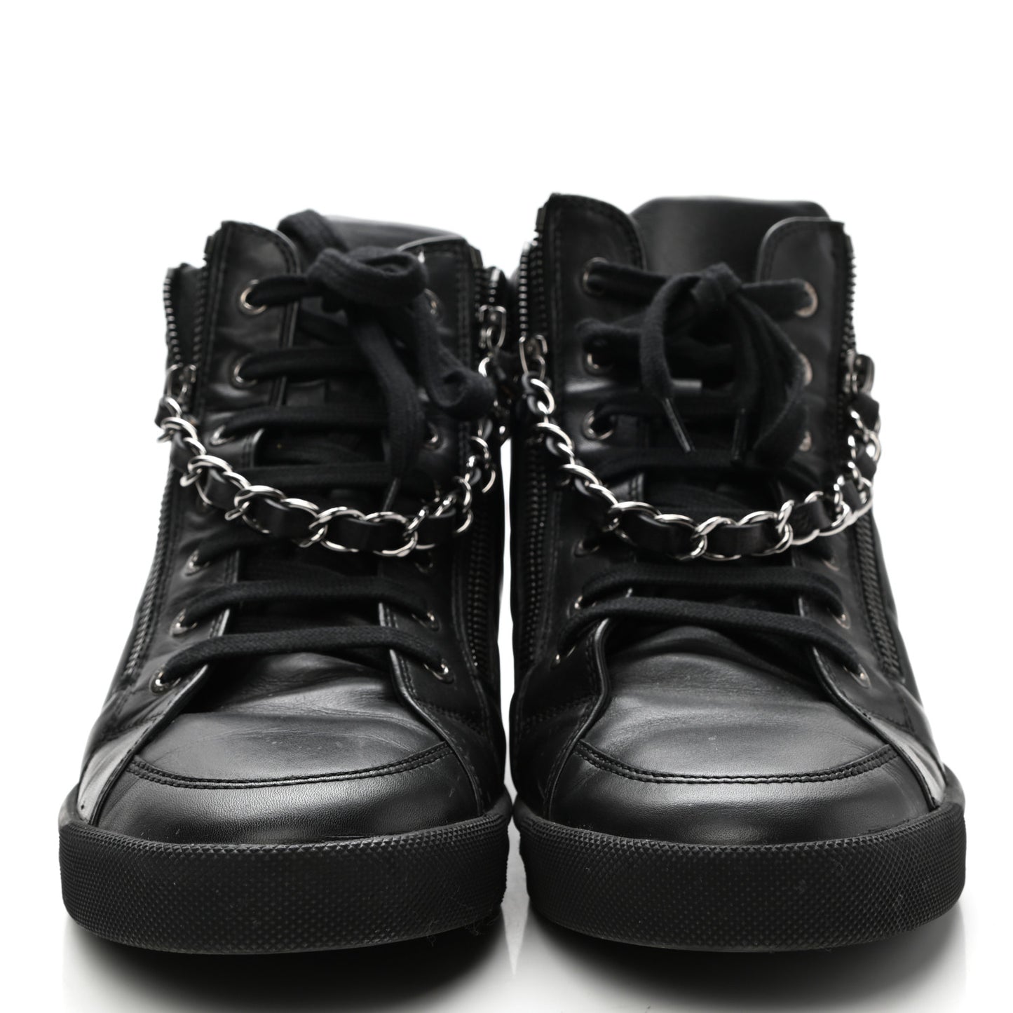 Lambskin Zipped Chain CC Sneakers 40.5 Black