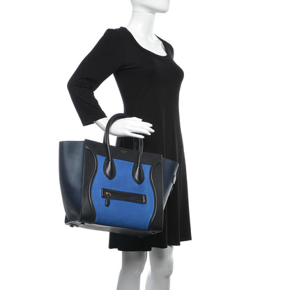 Celine Nubuck Calfskin Suede Mini Tri-Color Luggage Bright Blue 2 of 18