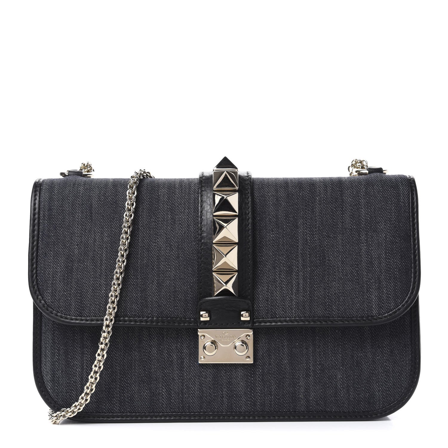 Valentino Garavani Denim Medium Glam Lock Rockstud Flap Deep Denim 1 of 10