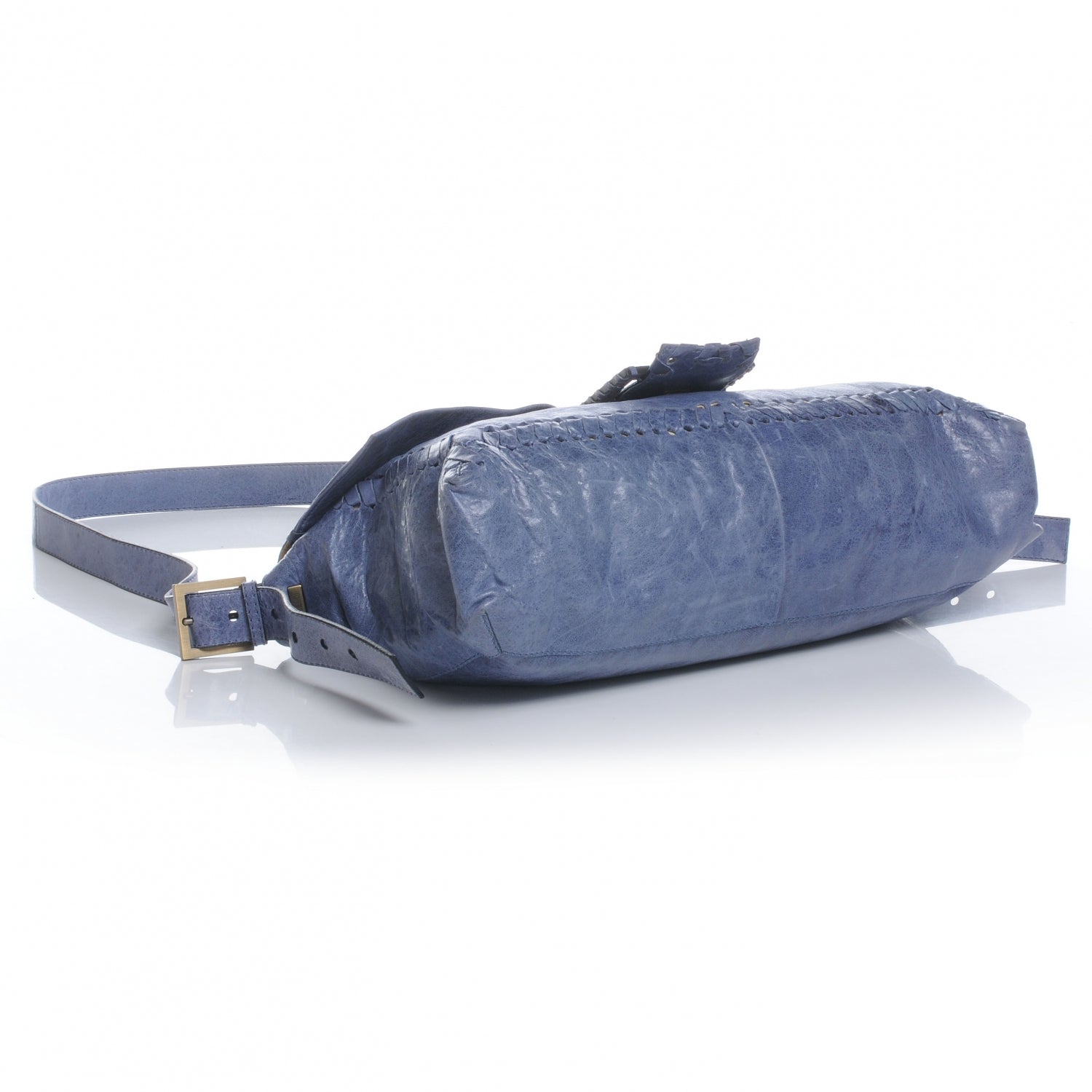 Fendi Goatskin Whipstitch Large Convertible Baguette Blue 4 of 9