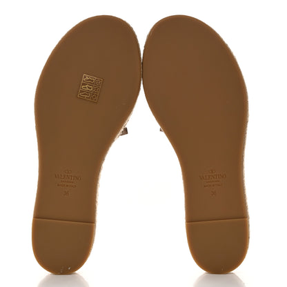 Valentino Garavani Metallic Grained Calfskin Rockstud Espadrille Flat Slide Sandals 36 Skin Natural 5 of 10