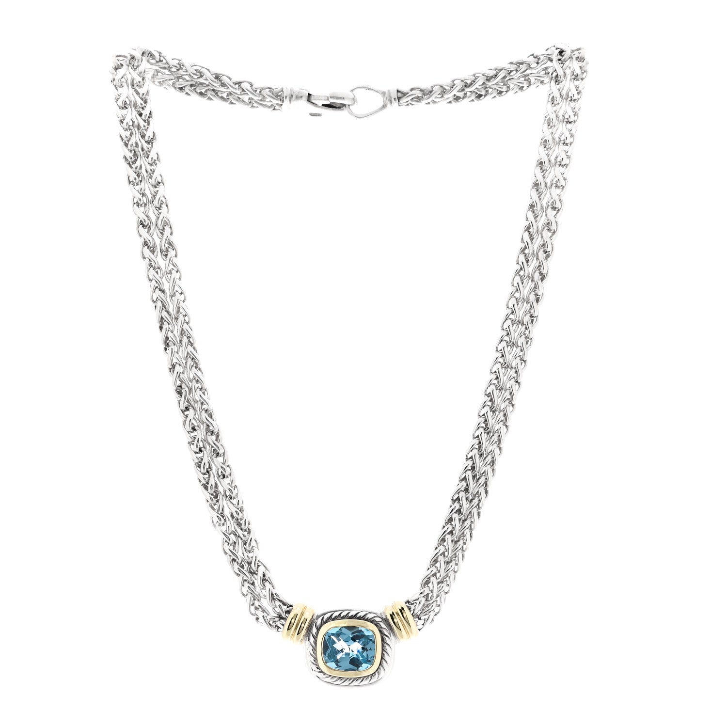 David Yurman Sterling Silver 14K Yellow Gold Blue Topaz Double Wheat Chain Necklace 3 of 5