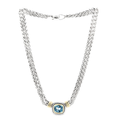 David Yurman Sterling Silver 14K Yellow Gold Blue Topaz Double Wheat Chain Necklace 3 of 5