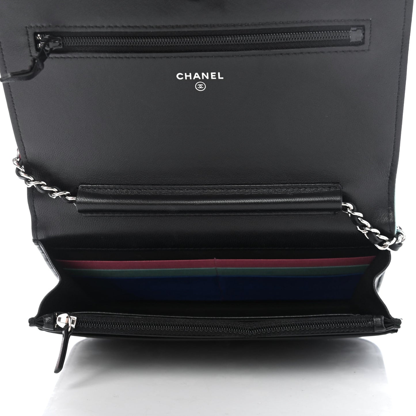 Lambskin Quilted Wallet On Chain WOC Black Pink Light Blue