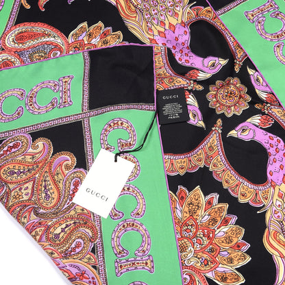Gucci Silk Peacock Square Scarf Black 3 of 3
