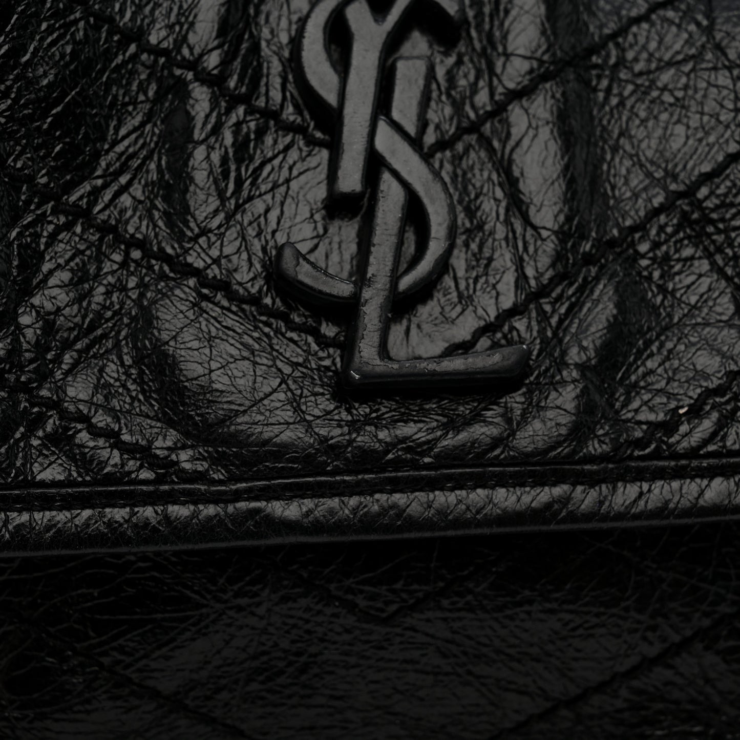 Crinkled Calfskin Matelasse Monogram Medium Niki Chain Satchel Black