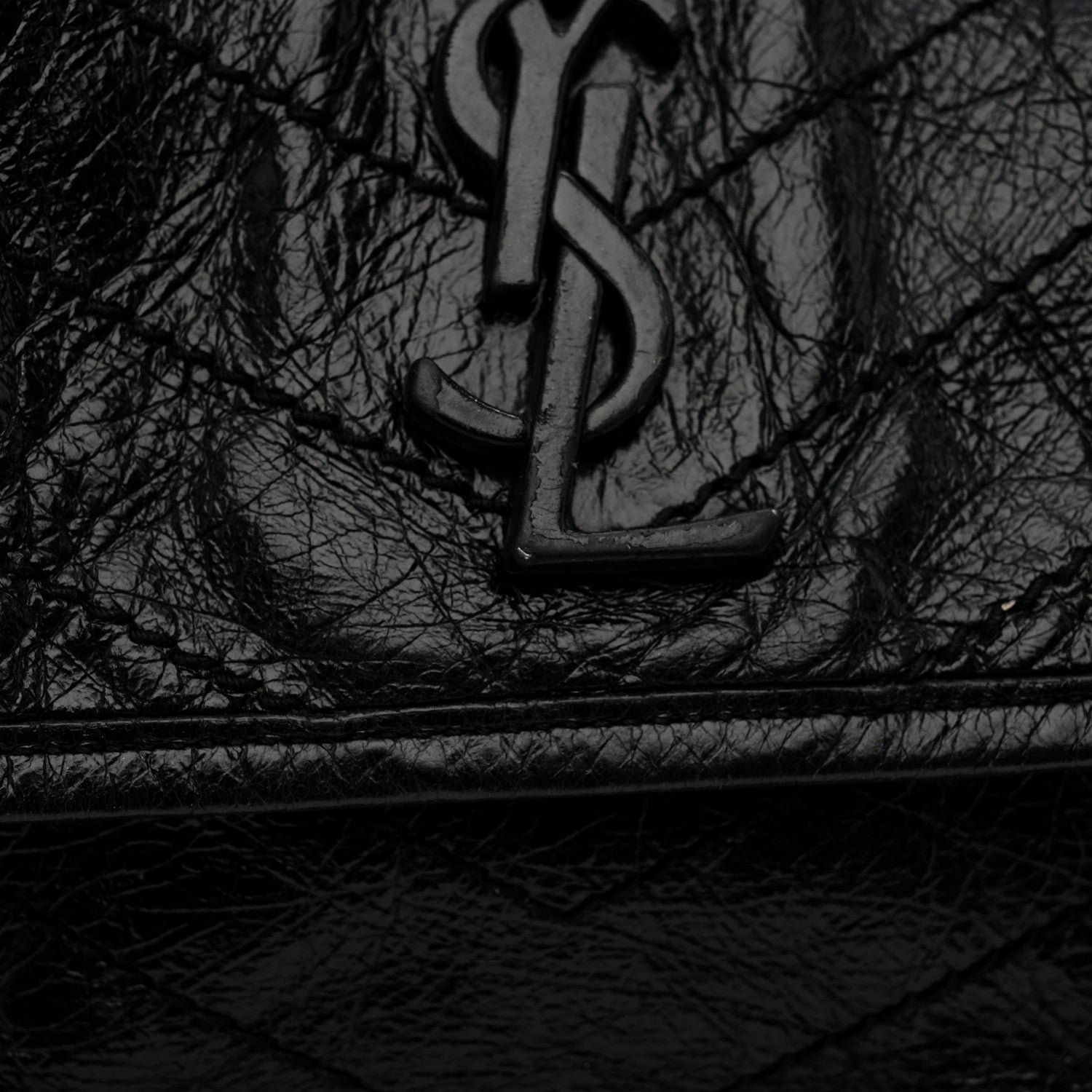 Saint Laurent Crinkled Calfskin Matelasse Monogram Medium Niki Chain Satchel Black 14 of 15