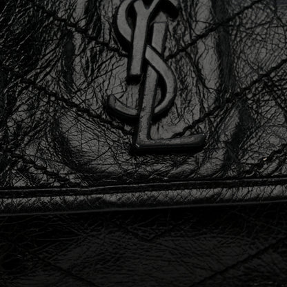 Saint Laurent Crinkled Calfskin Matelasse Monogram Medium Niki Chain Satchel Black 14 of 15