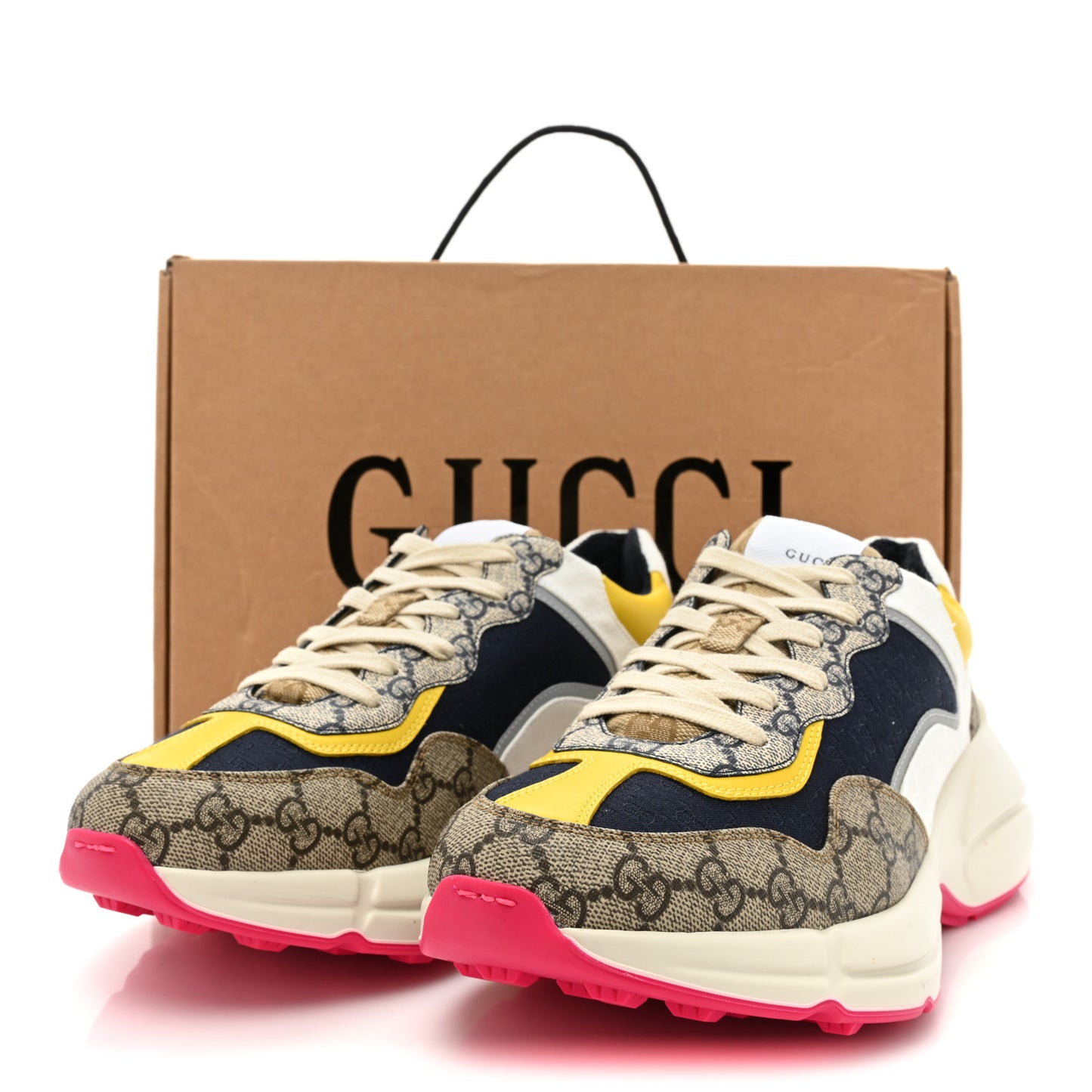 GG Supreme Monogram Mix Monogram Mens Rhyton Sneakers 8.5 London Blue Beige Sun Yellow