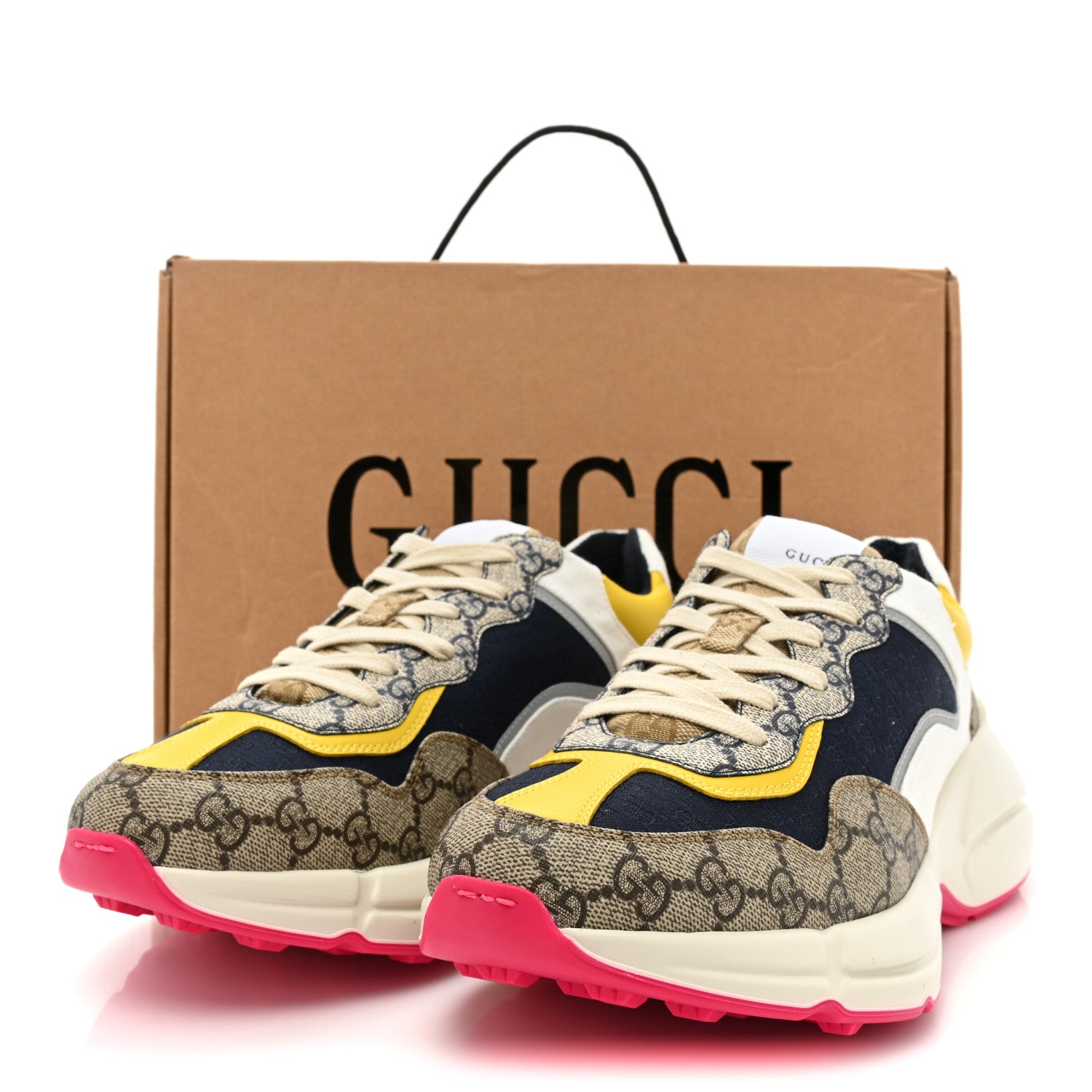 Gucci GG Supreme Monogram Mix Monogram Mens Rhyton Sneakers 8.5 London Blue Beige Sun Yellow 9 of 9