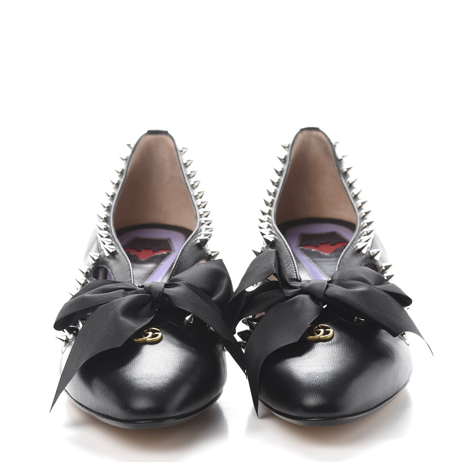 Gucci Malaga Kid Bow Spike Berith Low Heel Pumps 37.5 Black 2 of 10