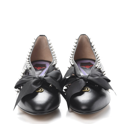 Gucci Malaga Kid Bow Spike Berith Low Heel Pumps 37.5 Black 2 of 10