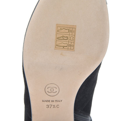 Chanel Suede Calfskin Pearl Cap Toe Short Boots 37.5 Black 9 of 10