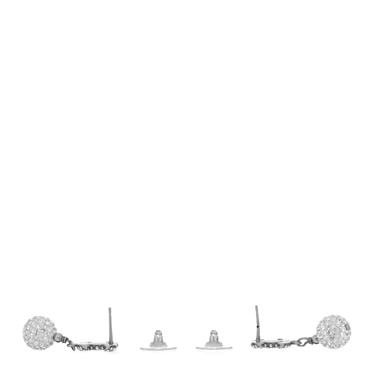 Chanel Crystal CC Drop Earrings White Silver 3 of 5