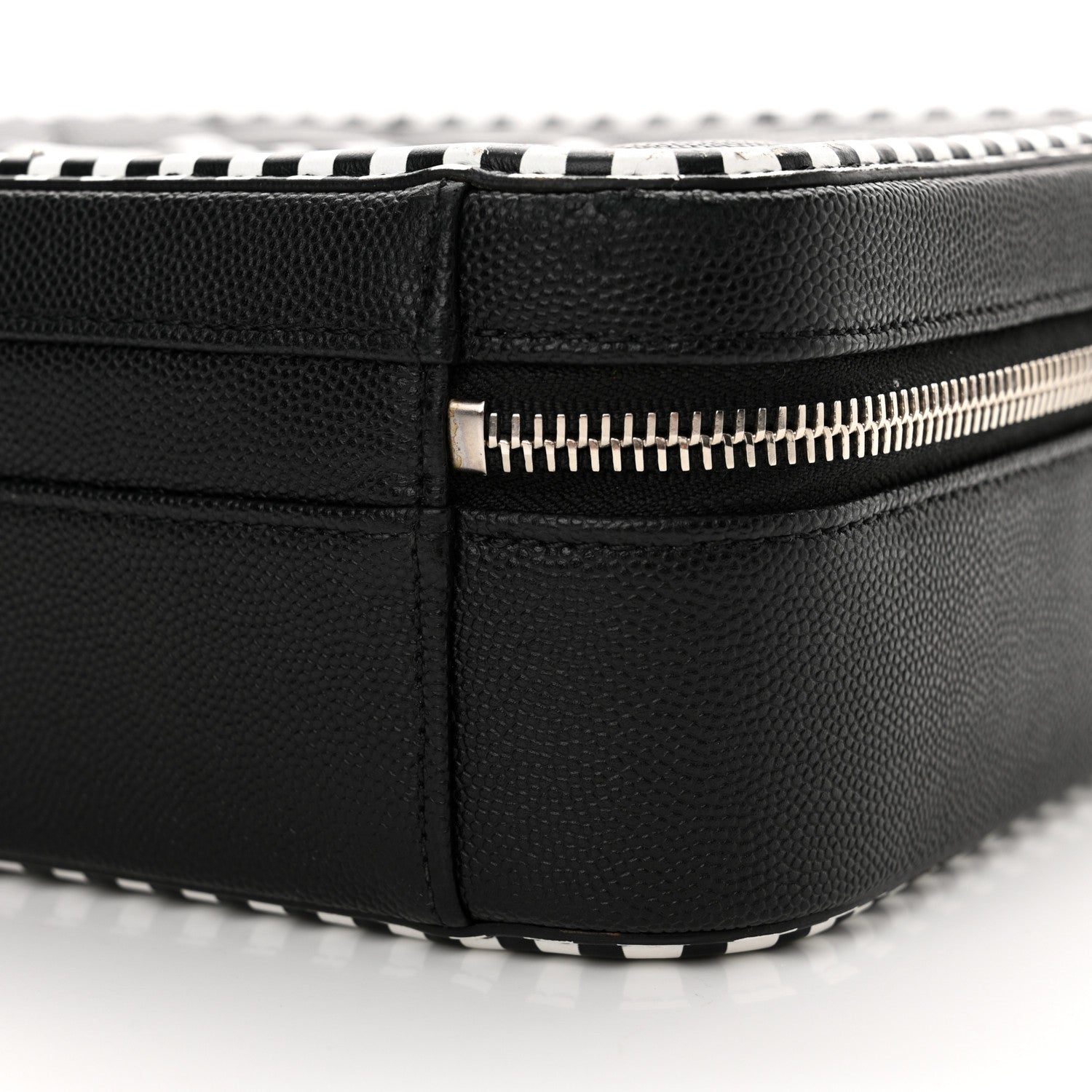 Chanel Caviar Quilted Striped Medium CC Filigree Vanity Case Black White 10 of 11