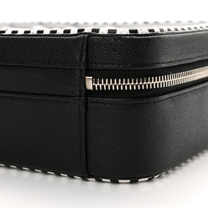 Chanel Caviar Quilted Striped Medium CC Filigree Vanity Case Black White 10 of 11