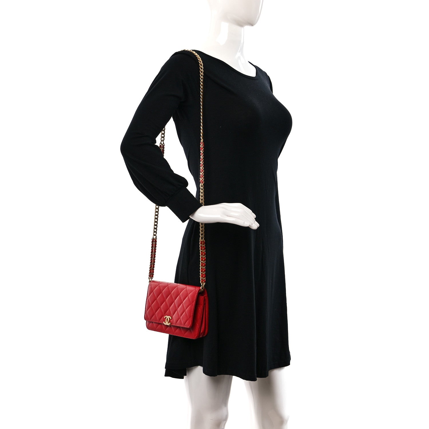 Chanel Shiny Caviar Quilted Chain Melody Wallet on Chain WOC Red 2 of 10