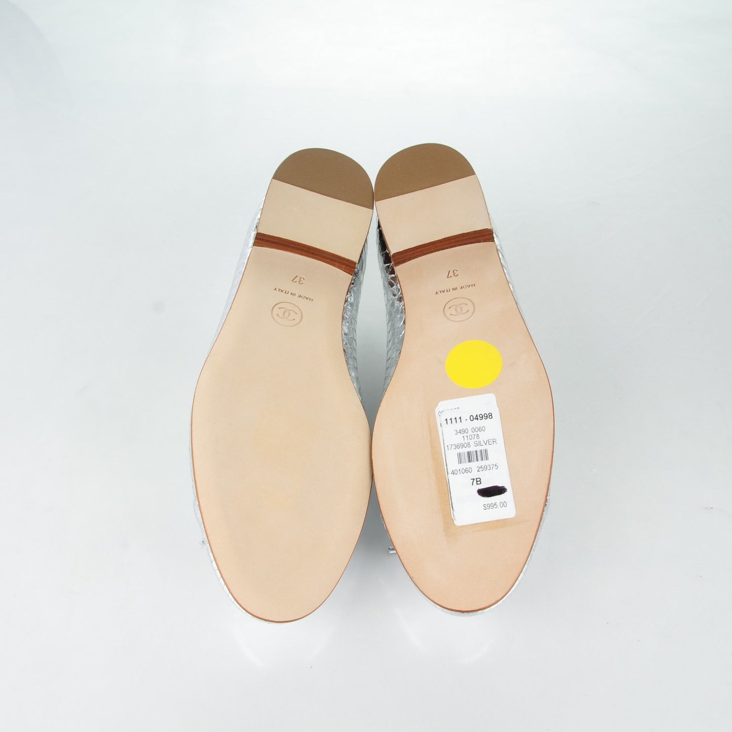 Mirror Effect Python Cap Toe CC Ballerina Flats 37 Silver