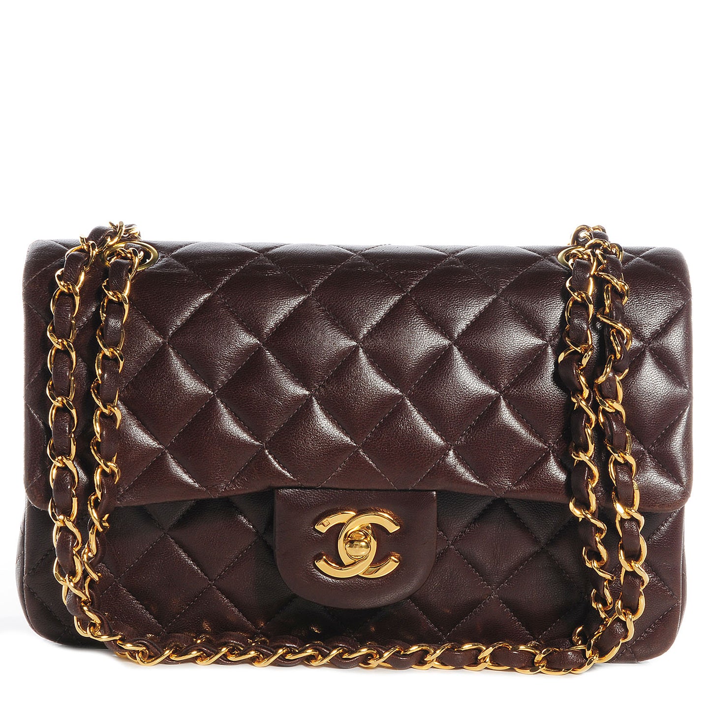 Lambskin Quilted Small Double Flap Bag Brown