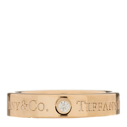 Tiffany 18K Rose Gold Diamond 4mm Logo Band Ring 48 4.5 1 of 5