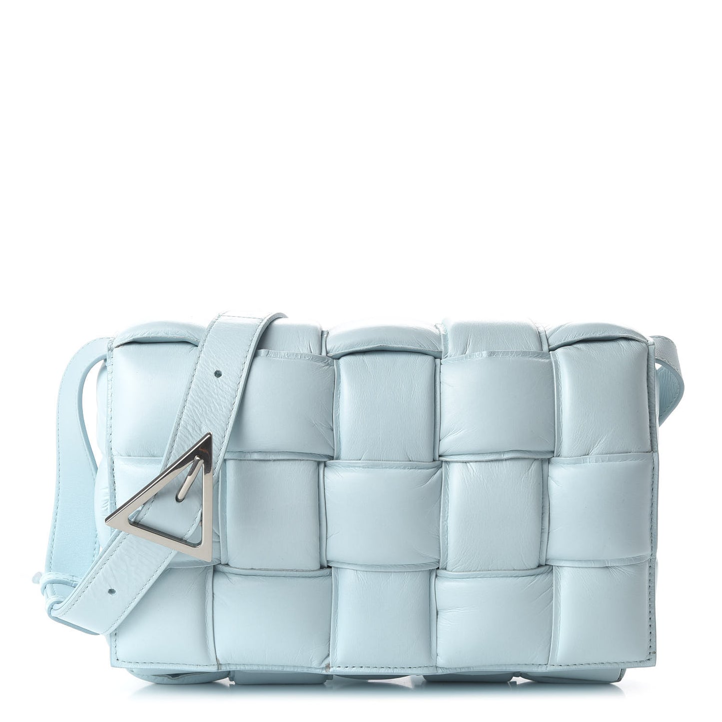 Paper Calfskin Maxi Intreccio Padded Cassette Crossbody Bag Ice