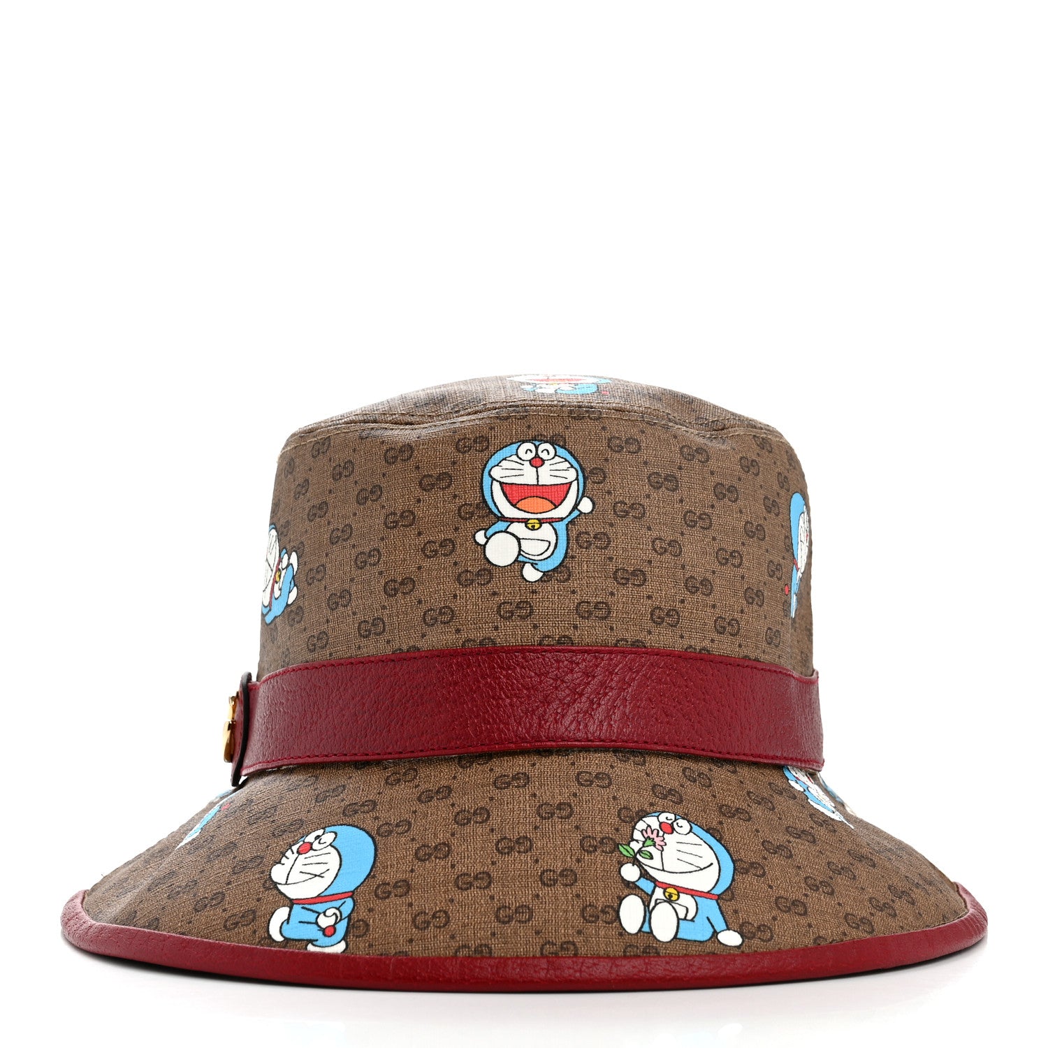 Gucci X DORAEMON Mini Vintage GG Supreme Monogram Textured Dollar Calfskin Bucket Hat L Beige Cherry Red 6 of 10