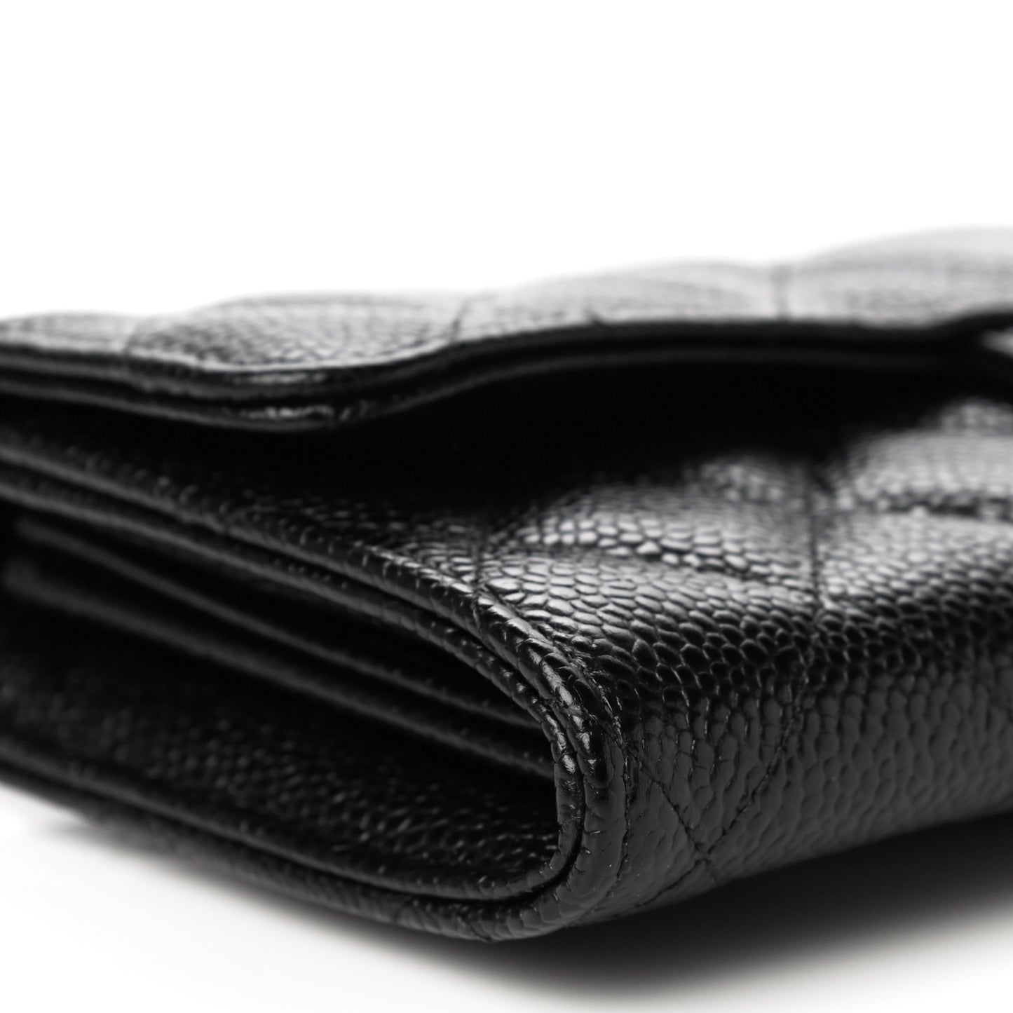 Caviar Quilted Large Gusset Flap Wallet Black