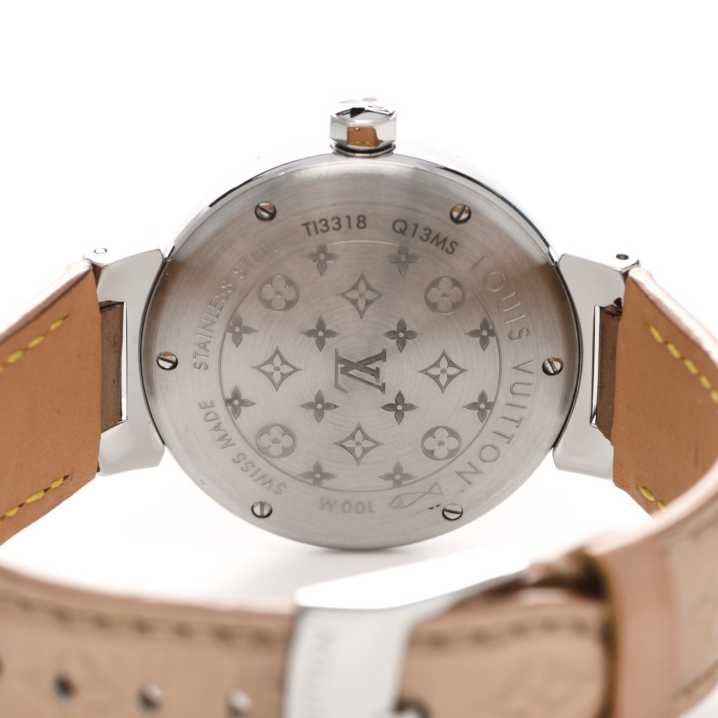 Stainless Steel Vernis Diamond 34mm Tambour Bijou Quartz Watch Beige
